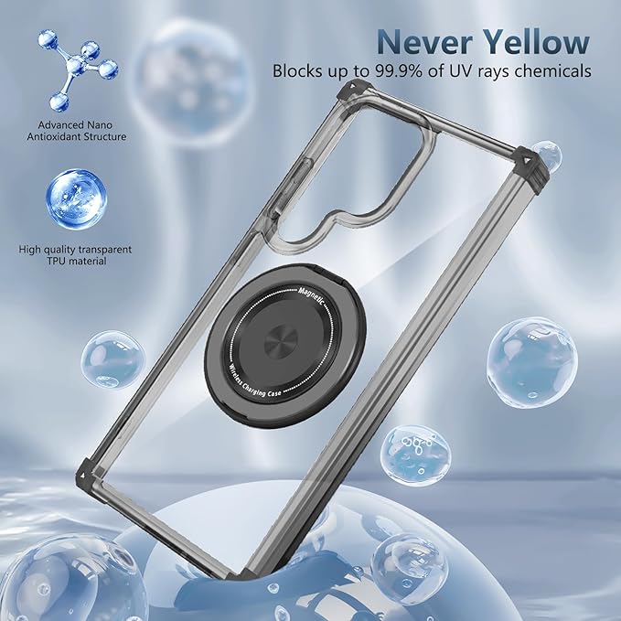 for Samsung Galaxy S23 Ultra Case Compatible with Magnetic Wireless Charging with Screen Protectors, S23 Ultra Case Built-in Kickstand Ring Military Grade Drop Protection Shockproof Black