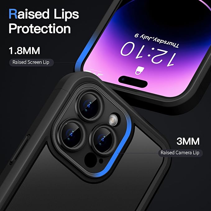 COOLQO Magnetic for iPhone 14 Pro Case, Compatible with MagSafe, Dual Layer Design Military Grade Protection, Translucent Matte Scratch-Resistant Back Protective Shockproof Phone Case, Black