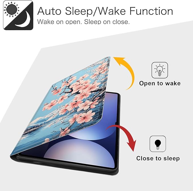 Case for Samsung Galaxy Tab S10 Plus/ S9 FE Plus/ S9 Plus 5G Tablet 12.4'', Slim PU Leather Stand Cover with Auto Wake/Sleep, Multi-Angle Viewing & Shockproof, Peach Blossoms