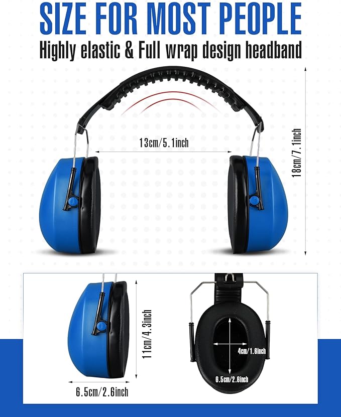 12 Pcs Hearing Protection Ear Muffs NRR 28dB Noise Reduction Headphones Shooting Ear Protection Earmuffs(Blue)