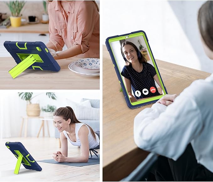 Case for Samsung Galaxy Tab A7 Lite 8.7-Inch 2021 (SM-T227/T225/T220), 3 in 1 Heavy Duty Rugged Shockproof Kickstand Hybrid Three Layer Protective Cover, Navy Blue