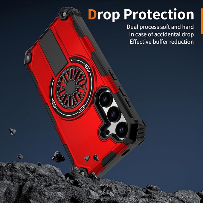 Magnetic Case for Galaxy S25/Galaxy S24, Built-in Stand [Compatible with Mag-Safe] Shockproof Protective Cover Case for Samsung Galaxy S25/Galaxy S24 Red