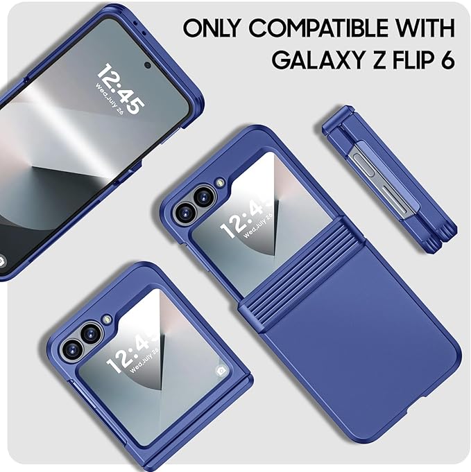 CENMASO for Galaxy Z Flip 6 Case/Z Flip 7 FE Case with Hinge Protection & Built-in Screen Protector, Ultra-Thin Full-Body Shockproof Protection Phone Case for Z Flip 6/Flip 7 FE-Blue