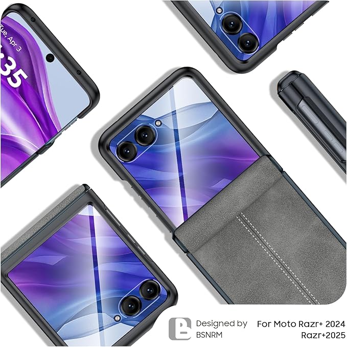 for Motorola razr+ Plus 2024 Case/Razr+ Plus 2025 Case Built-in Screen Protector& Hinge Protection & Ultra Thin PU Leather Matte PC Shockproof Phone Case for Moto Razr+ 2024/Razr+ 2025 (Gray)