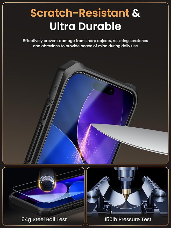 Vihibii for iPhone 17 Pro Case with [2X Screen Protector], Built-in Card Holder (4 Cards), [RFID Blocking] & Slide Camera Cover & Tempered Glass Films, Rugged Wallet Cover for 17 Pro 6.3" 2025, Black