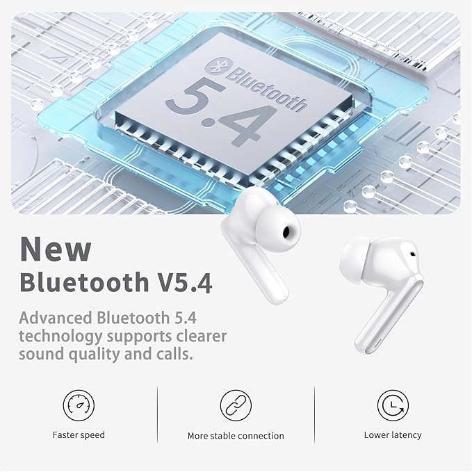 Wireless Earbuds, Bluetooth 5.4 Headphones in Ear with 4 ENC Noise Cancelling Mic, New Wireless Earphones HiFi Stereo Deep Bass 40H Playtime, In-Ear Bluetooth Earbuds LED Display IP7 Waterproof, White