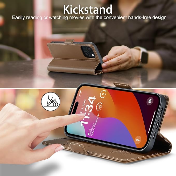 japezop iPhone 15 Plus 5G Wallet Case with [RFID Blocking],Card Holder Kickstand Magnetic,Leather Flip Case Wallet for iPhone 15 Plus 5G 6.7 Inch (Fashion Brown)