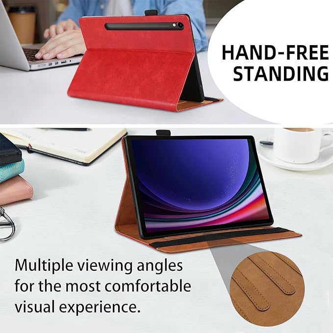 Case for Samsung Galaxy Tab S9 FE 5G 10.9 Inch/S9 11 Inch Case 2023/Tab S8 2022/Tab S7 2020 11 inch, Business PU Leather Cover with Card Slot Pen Holder Multi-Angle Stand- Red