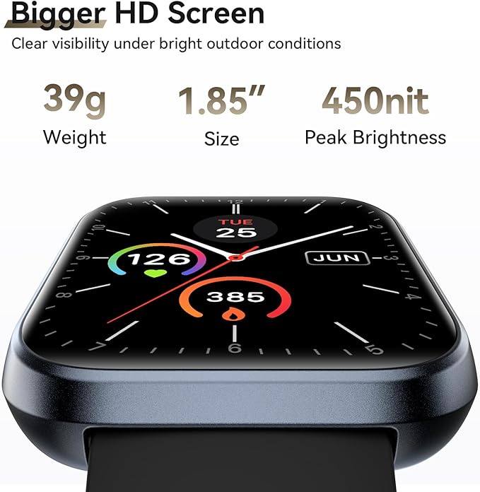 Smart Watches for Women Men, 1.85" Screen Smartwatch Compatible iPhone Android Phone Answer/Make Call, 24/7 SpO2 Sleep Heart Rate Monitor,3ATM Waterproof, Fitness 120+Sport (2 Bands Included)