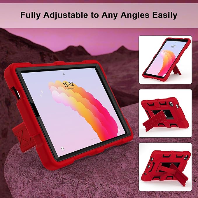 CCMAO Case for Samsung Galaxy Tab A9 Case 8.7 Inch 2023 Model, Heavy Duty Shockproof Hybrid Three Layer Protective Cover with Kickstand for Samsung A9 Tablet 8.7" (SM-X110/X115/X117), Red+Black