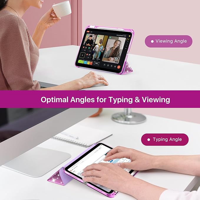 MoKo for iPad (A16) 11th Generation Case 11 Inch 2025, iPad 10th Gen Case 10.9 Inch 2022 with Pencil Holder, Slim Light Trifold Protective Cover with Hard PC Translucent Back Shell, Glitter Purple