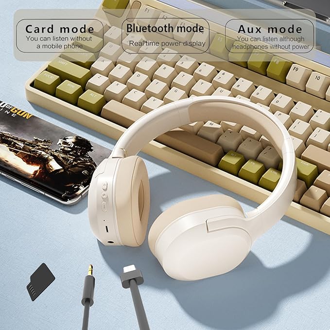 Wireless Active Noise Cancelling Headphones, Comfortable Protein Ear Pads, Built-in Mic, 30H Playtime, Deep Bass, Bluetooth 5.3, Over Ear Lightweight Headset for Travel, Home, Office (White)