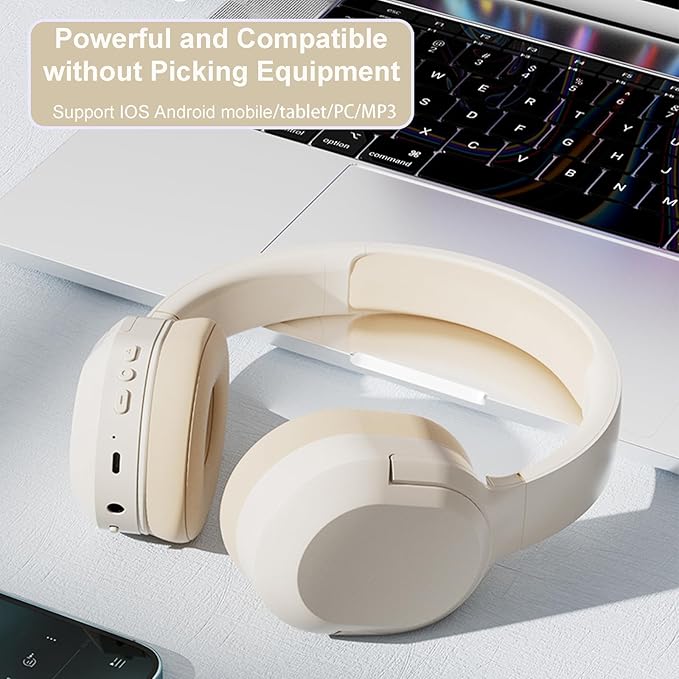 Wireless Active Noise Cancelling Headphones, Comfortable Protein Ear Pads, Built-in Mic, 30H Playtime, Deep Bass, Bluetooth 5.3, Over Ear Lightweight Headset for Travel, Home, Office (White)