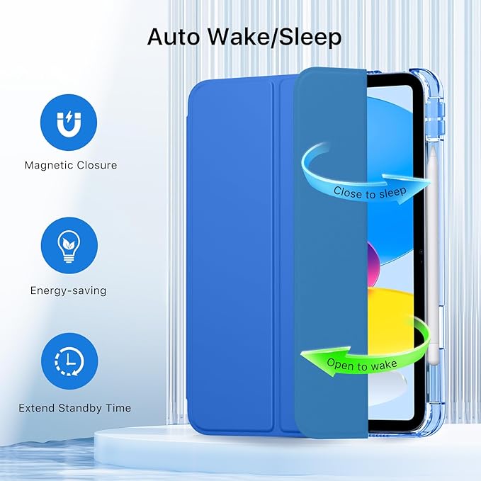 MoKo for iPad (A16) 11th Generation Case 11 Inch 2025, iPad 10th Generation Case 10.9 Inch 2022 with Pencil Holder, Slim Light Trifold Protective Cover with Hard PC Translucent Back Shell, Cobalt Blue