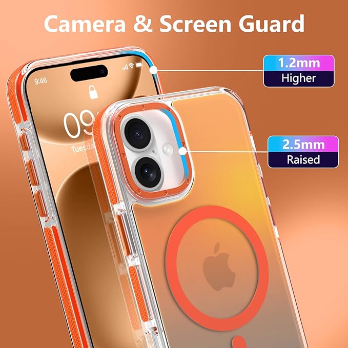 MOWIME Magnetic Case for iPhone 17 [Compatible with Magsafe] [Cute Fashion Fluorescent Design] [1 Screen Protector] Slim Translucent Matte Case for iPhone 17 6.3" 2025, Orange