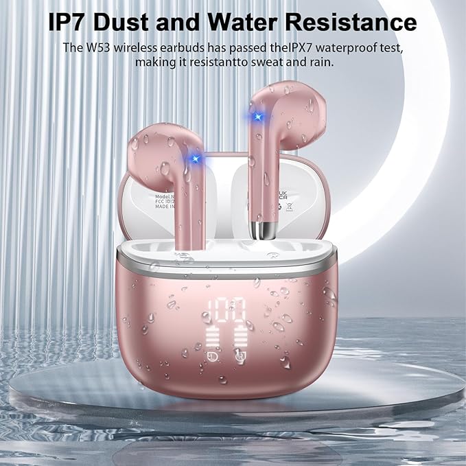 Wireless Earbuds, Bluetooth 5.4 Headphones HiFi Stereo, Ear Buds with ENC Noise Cancelling Mic, 48H Playtime Bluetooth Earbuds with LED Display, IP7 Waterproof Headphones Wireless for Sports, Work