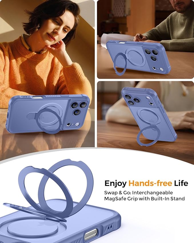 MOCCA Compatible with iPhone 17 Pro Case with Magnetic Invisible Stand [Full Camera Protection] [Compatible with Magsafe] Military Drop Shockproof Translucent Matte Phone Case Cover 6.3",Lavender Grey