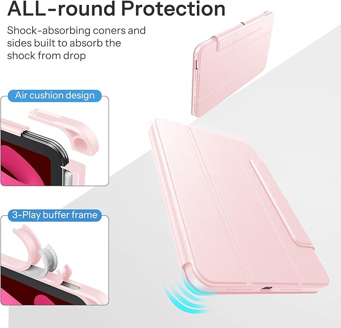 SPARIN Case for iPad mini 7 A17 Pro 2024/iPad Mini 6 2021 8.3 Inch, Detachable Magnetic Cover, Portrait/Landscape Stand with Pencil Holder, Support Auto Wake/Sleep (Pink)