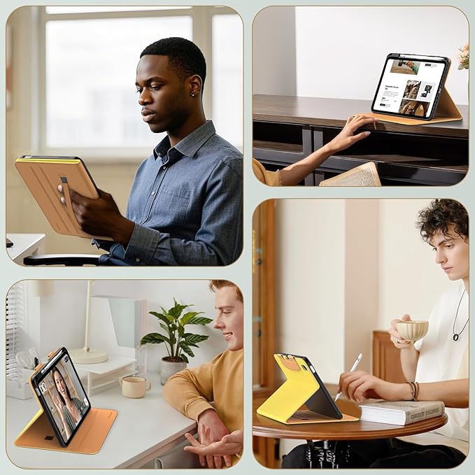 MoKo for iPad (A16) 11th Generation Case 11 inch 2025, iPad 10th Generation Case 10.9" 2022 with Pencil Holder & Pocket, Premium Leather Folio Stand Cover, Multiple Viewing Angles, Light Yellow