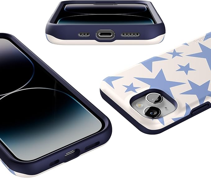 Casely iPhone 14 Case | Stars Align | Blue & White Stars | Compatible with MagSafe | Bold Protective Design