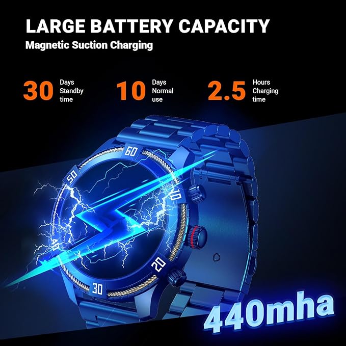 Smart Watch for Men Bluetooth Answer/Make Call, 1.43" AMOLED Display Luxury Smartwatch, Fitness Tracker with 100+ Sport Modes, Heart Rate/Sleep Monitor for iOS Android, 2 Watch Bands (Blue)