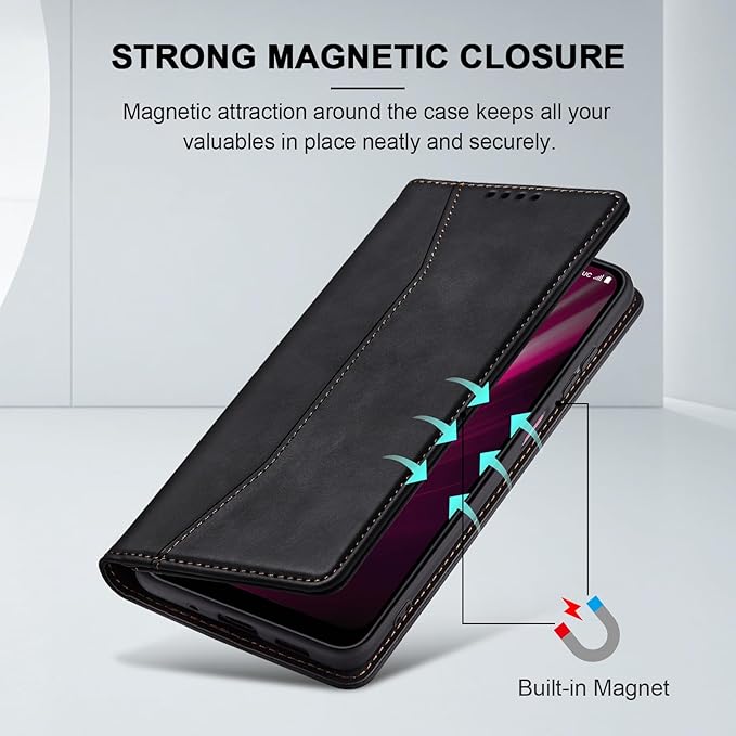 Jasonyu Flip Wallet Case for T-Mobile Revvl 6/6X 5G,Leather Magnetic Folio Cover with Card Holder,Kickstand - TPU Shockproof Durable Protective Phone Case,Black