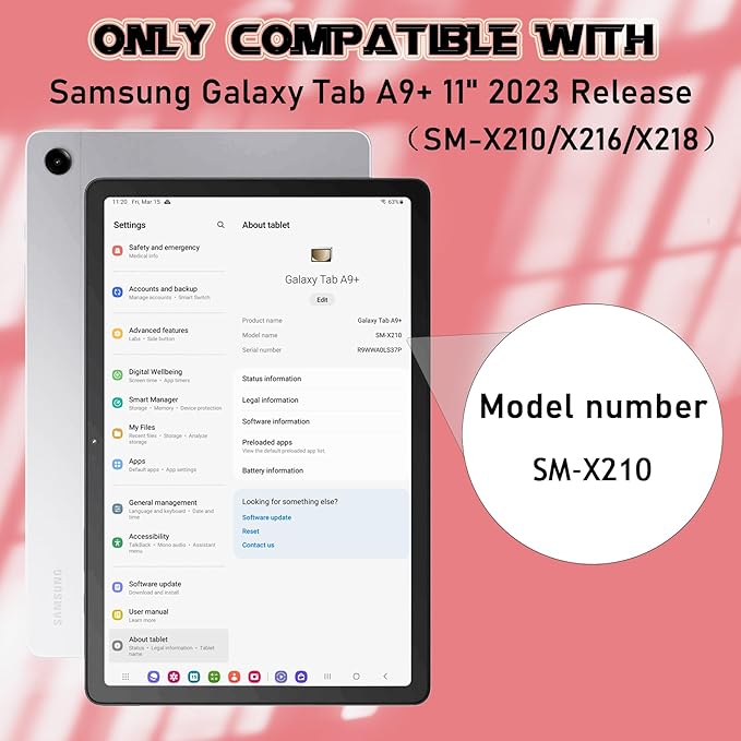 Rugged Case for Samsung Galaxy Tab A9+/ A9 Plus Case 11 inch 2023 - Heavy Duty Shockproof Protective Cover with Kickstand - Compatible with Galaxy Tab A9 Plus(SM-X210/X216/X218), Black+Red