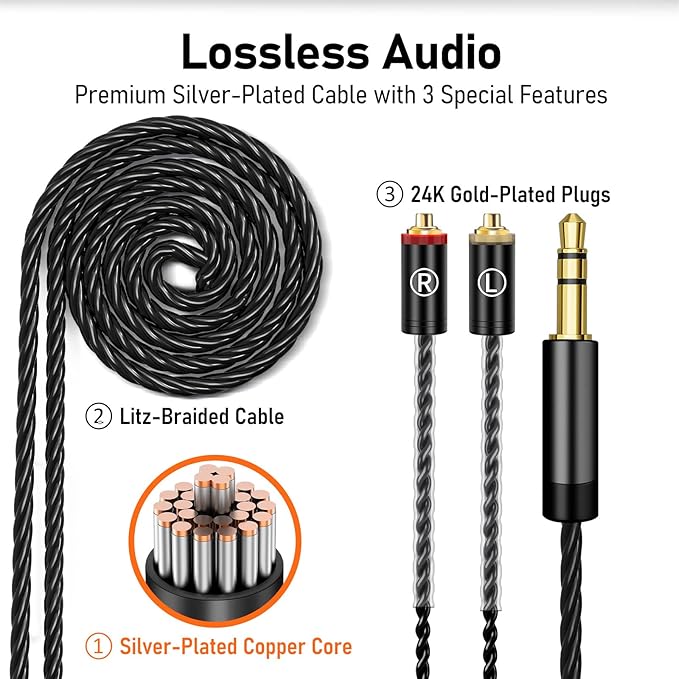 Vibes 202 Wired Earbuds - HiFi in Ear Monitor Headphones – Professional Noise-Isolating Ear Buds - Clear Sound, Deep Bass & Comfort-Fit IEM Earphones - MMCX to 3.5mm, Silver Plated Cord, Carrying Case