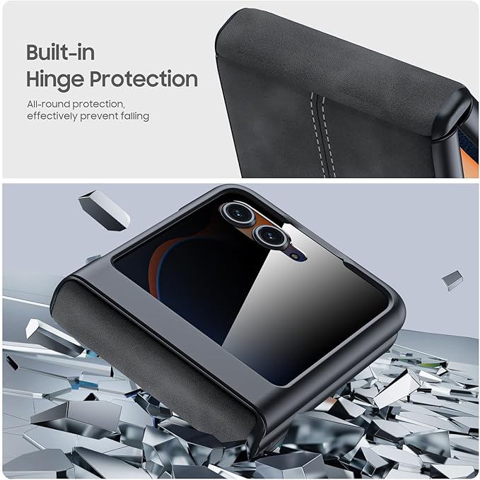 for Motorola Razr 2025 Case/Razr 2024 Case, Built-in Privacy Screen Protector & Hinge Protection & Ultra Thin PU Leather PC Shockproof Phone Cover Smartphone Case for Moto Razr 2025/2024 (Black)
