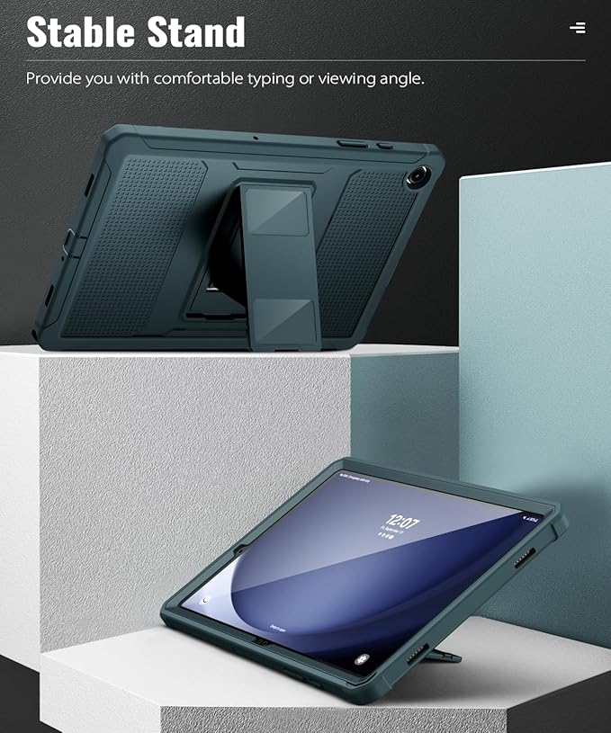 MoKo Case Fit Galaxy Tab A9 Plus 11-Inch 2023 (SM-X210/X216/X218), Shockproof Full Body Rugged Stand Back Cover Built-in Screen Protector Fit Galaxy Tab A9+ 11" 2023, Midnight Green