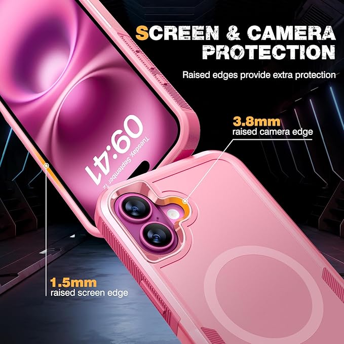 Diaclara Magnetic for iPhone 16 Plus Case, [with Privacy Screen Protector] [Anti Spy] [Military Grade Drop Protection] Heavy Duty Full-Body Shockproof Phone Case, Magnetic Pink