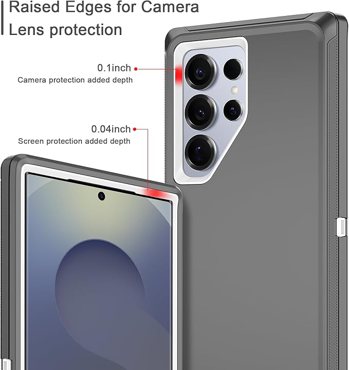 for Samsung Galaxy S25 Ultra Case Heavy Duty Protective Case Shockproof Dropproof 3-Layer Full Body Protection [Without Screen Protector] Tough Rugged Case for Galaxy S25 Ultra,Grey/White