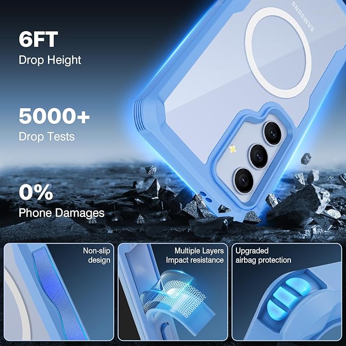 CENHUFO Magnetic Privacy for Samsung Galaxy S24 Case, Full Body Phone Case with Built-in Privacy Screen Protector and Camera Lens Protector, Anti Peep Shockproof Bumper Clear Protective Cover -Blue