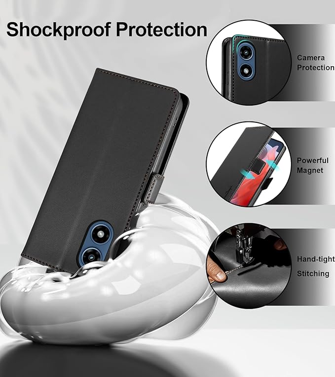 Wallet Flip Case for Moto G Play (2024) - [RFID Blocking] Luxury PU Leather Card Holder Magnetic Phone Cover with Kickstand,Shockproof Protective Case,Black