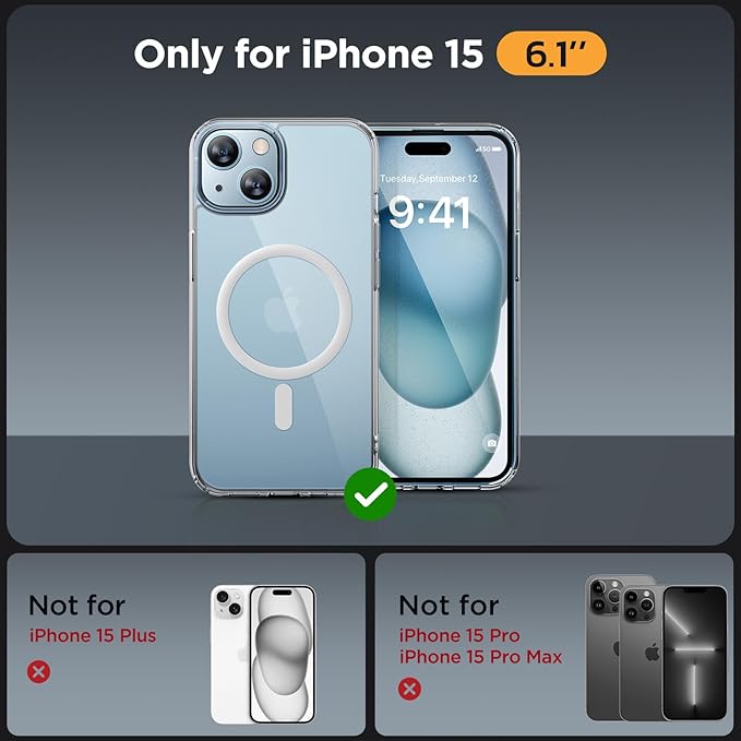 Miracase Magnetic for iPhone 15 Case (Compatible with MagSafe)（with 2X Screen Protectors） Military-Grade Protection, Anti-Fingerprint Translucent Matte Phone Cover for iPhone 15 6.1 inch, Clear