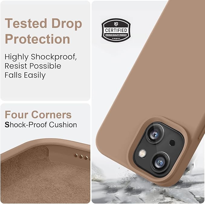 Vooii Compatible with iPhone 14 Case,[Silky Touch Premium Liquid Silicone] [Soft Anti-Scratch Microfiber Lining], Ultra Slim Shockproof Protective Case for iPhone 14 - Light Brown