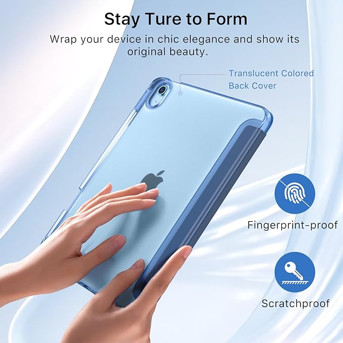 MoKo for iPad (A16) 11th Generation Case 11 Inch 2025, iPad 10th Gen Case 10.9 Inch 2022 with Pencil Holder, Slim Light Trifold Protective Cover with Hard PC Translucent Back Shell,Dark Sea Blue