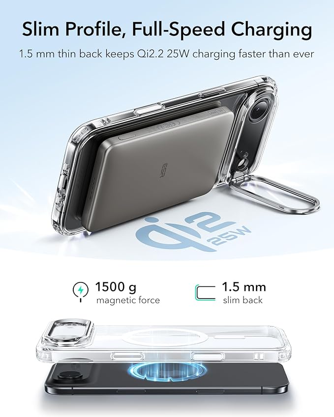 ESR for iPhone Air Case with Stash Stand, Camera Control Cover Compatible with MagSafe, Military-Grade Drop Protection Magnetic Phone Case for iPhone 17 Air Case, Scratch-Resistant Back Cover,Clear