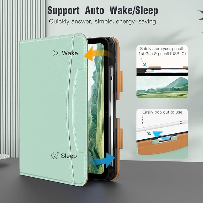 MoKo for iPad (A16) 11th Generation Case 11 inch 2025, iPad 10th Generation Case 10.9" 2022 with Pencil Holder & Pocket, Premium Leather Folio Stand Cover, Multiple Viewing Angles, Agave Green