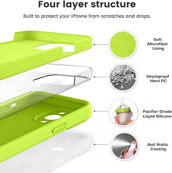 Vooii Compatible with iPhone 13 Pro Case, Liquid Silicone Upgrade [Camera Protection] [Soft Anti-Scratch Microfiber Lining] Shockproof Phone Case for iPhone 13 Pro 6.1 inch - Fluorescent Green