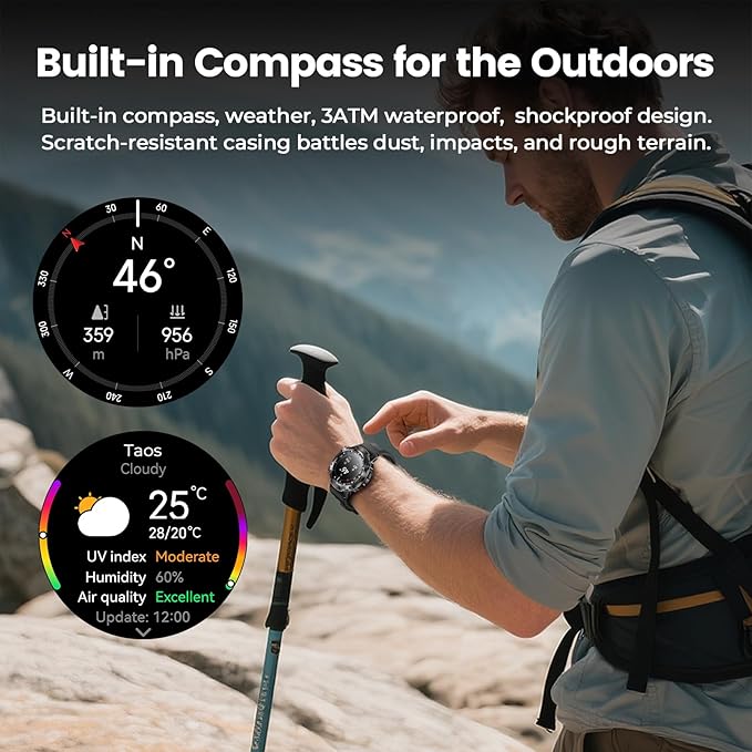 WalkerFit Military Rugged Smart Watch for Men 1.43" AMOLED Smartwatch, Always-on, 3ATM Waterproof for Swim, Accurate HR Sleep Monitor,Bluetooth Call Fitness Watch for iPhone Andriod Compatible, Black