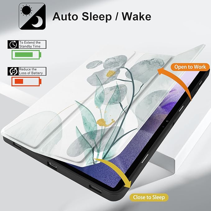 Case for Samsung Galaxy Tab S8 2022 & S7 2020, Shockproof Tablet Case for Samsung Tab S8/S7 11 inch with Auto Sleep/Wake & Trifold Stand & Soft TPU Back Cover, Botanical Leaves