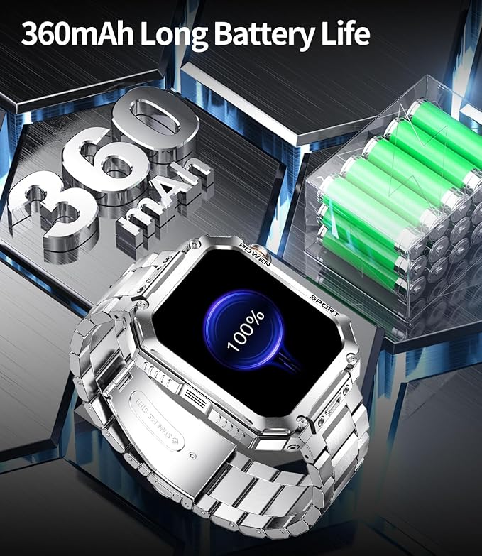 LIGE Military Smart Watches for Men, 1.96'' HD Screen with Answer Make Call Smart Watch for iOS Android Phone, Fitness Tracker with Heart Rate/Sleep Monitor, 5ATM Waterproof, Silver