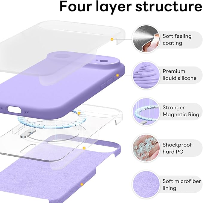 Vooii Magnetic Compatible with iPhone Air Case (Compatible with Magsafe) (Upgraded Camera Protection) Liquid Silicone Shockproof Full Body Protective Phone Cover for Women Men, Light Purple, 6.5"