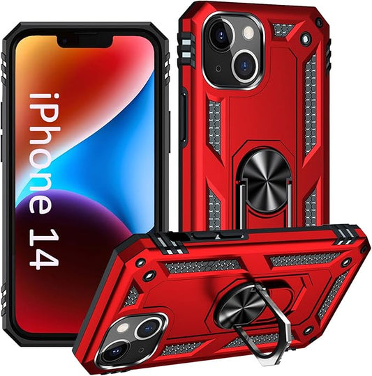 ADDIT Phone Case for iPhone 14 Case,with Kickstand Ring,Adjustable Stand,Military Grade,Heavy Duty Protection,Shockproof,Anti-Fingerprint,Support Magnet Car Mount,Red