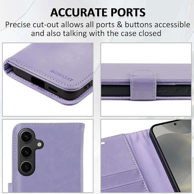 MONASAY Wallet Case Fit for Samsung Galaxy S24+ Plus 5G, [Lens & Glass Screen Protector Included] [RFID Blocking] Flip Folio Leather Cell Phone Cover with Credit Card Holder, Lavenders