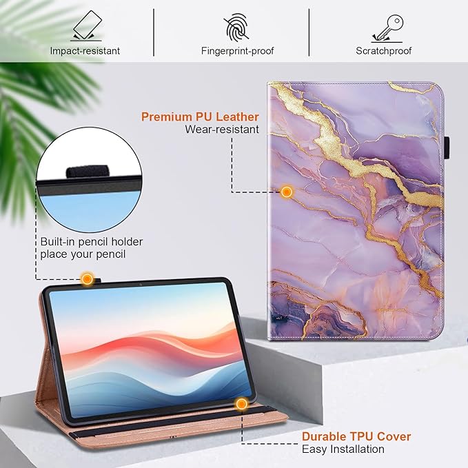 Case for Samsung Galaxy Tab A7 Lite 8.7 Inch 2021 (SM-T225/T220/T227) Tablet with Pencil Holder, Multiangle Stand Wallet Design Cover,Purple Marble