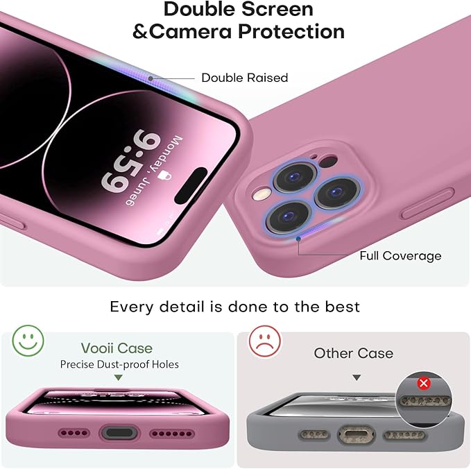 Vooii Compatible with iPhone 14 Pro Case, Liquid Silicone Upgrade [Camera Protection] [Soft Anti-Scratch Microfiber Lining] Shockproof Phone Case for iPhone 14 Pro 6.1 inch - Lavender Purple