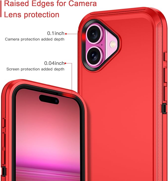 for iPhone 16 Plus Case Shockproof Dust/Drop Proof 3-Layer Full Body Protection [Without Screen Protector] Rugged Heavy Duty Cover Case for Apple iPhone 16 Plus 6.7" 2024,Red/Black