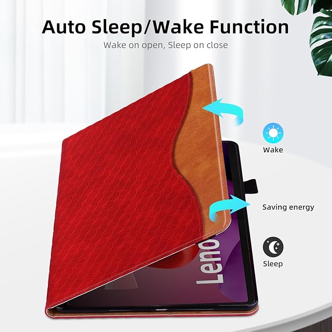 Case for Lenovo Tab P12 12.7 inch (TB370FU),Retro Folio Shell for Lenovo Xiaoxin Pad Pro 12.7 inch Multi-Angle Stand Cover PU Leather with Card Pocket,Red